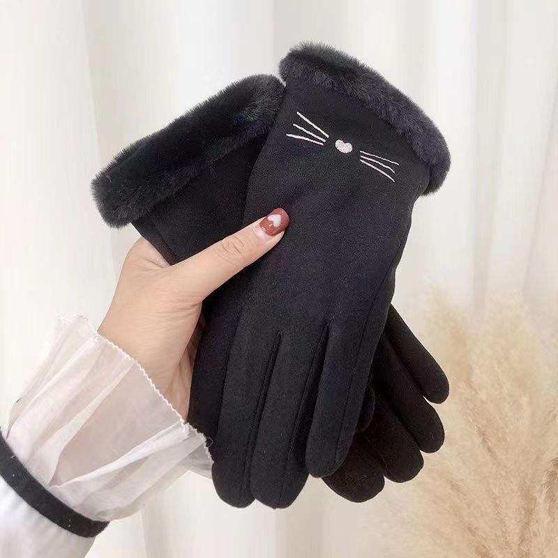 Women's Winter Touchscreen Gloves: Warm German Velvet, Windproof, Thickened, Cute Korean Style for Driving and Riding