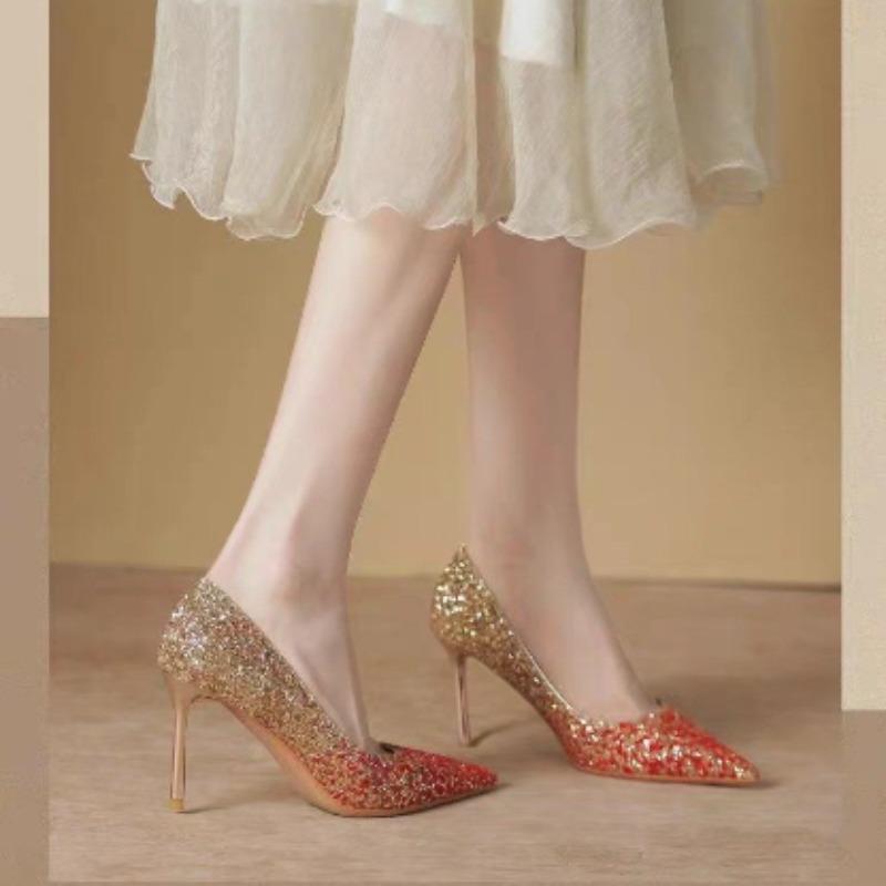 Новая женская элегантная обувь Сексуальные универсальные туфли на высоком каблуке Модные туфли с острым носком и пайетками Трендовые женские изящные туфли Mujer Zapatos