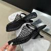 Fashion Liyke Sexy Hollow Out Mesh Square Toe Mules Women Shoes Pumps Slippers Fashion Strange Wedges Heels Slides Sandal Female Black