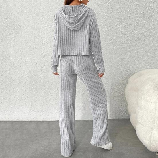 2 Pcs/Set Women Hoodie Pants Suit Drawstring Thread Long Sleeves Solid Color