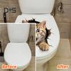 Through-wall Cat Toilet Sticker Waterproof Removable Self-adhesive PVC Living Room Bathroom Wall Art 3D Effect Simulation Kitten Toilet Seat Lid