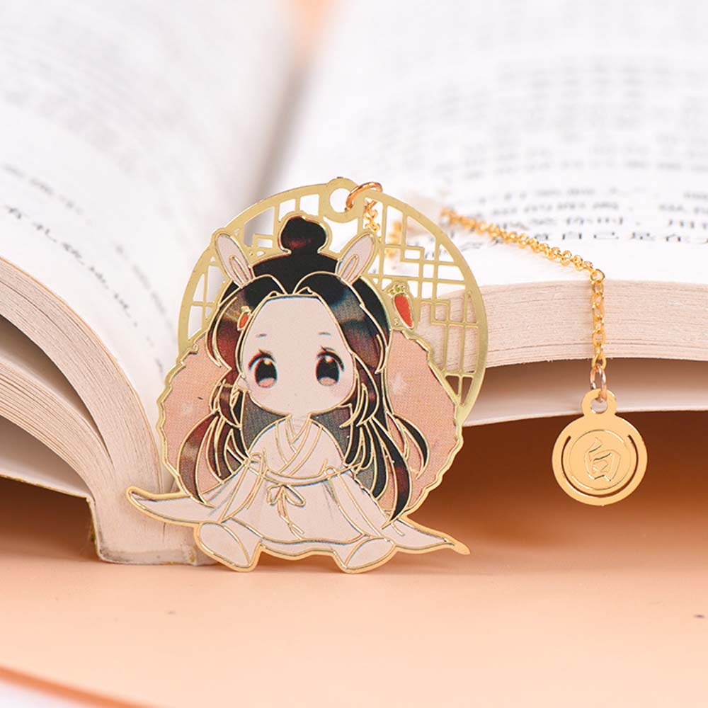 Vintage Hua Cheng Pendant Fringed Xie Lian Metal Tian Guan Ci Fu Bookmark Book Markers Stationery