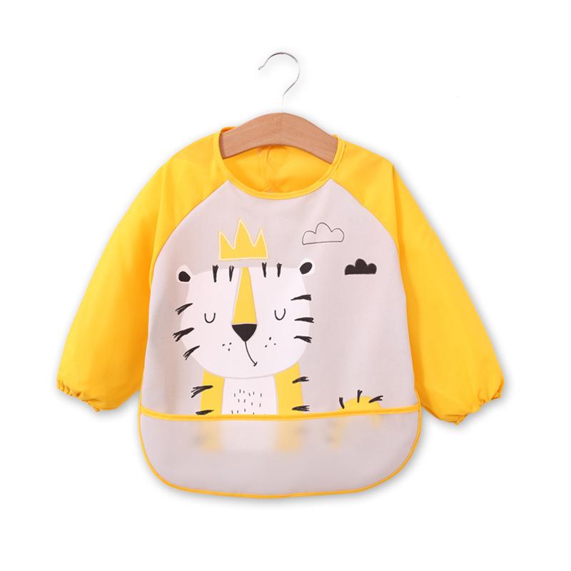 Baby Cute Cotton Bibs Waterproof  Cartoon Baby Long Sleeve Burp Choth Infant Eating Children Drawing Apron Baby Self Feeding Bib