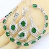 WPAITKYSGreen Semi-precious Silver Color Jewelry Sets for Women Bracelet Earrings Necklace Pendant Ring