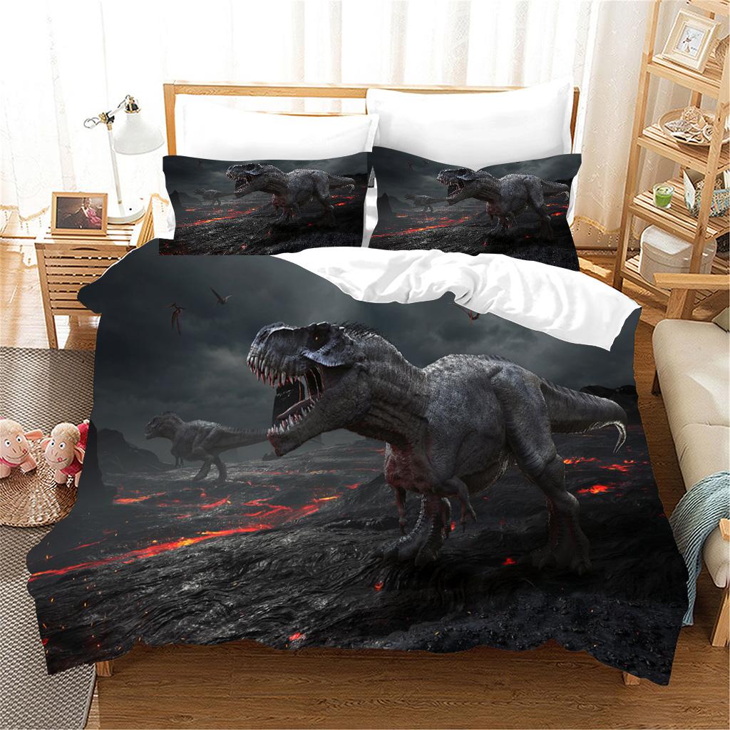 3pcs Bedding Sets 3d Dinosaur World Tyrannosaurus Rex Kids Child Microfiber Polyester Bed Duvet Cover Set And 2pcs Pillow Cover