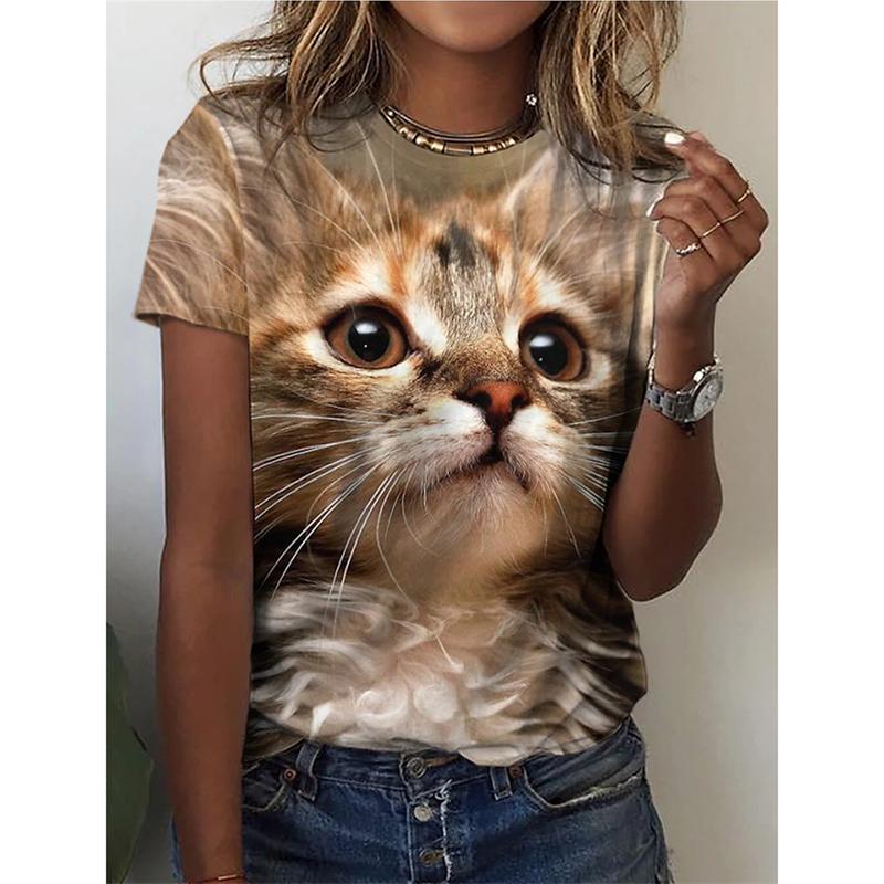 Summer 3d Pattern Printing Beautiful Women's Animal Print Short-sleeved T-shirt Casual Fashion Blouse Suitable for Daily Wear