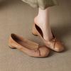 Retro Style Thick Heel First Layer Cowhide Round Head Single Shoes Women's Bow Women's Shoes Professional Women's Shoes