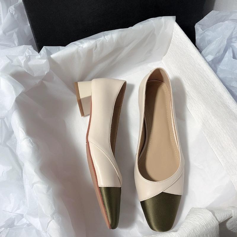 Fashion Fashion Elegant New Women's Shoes Soft Leather Surface Medium Thick Heel Shallow Sole Flat Shoes Summer Season Rubber Upper