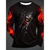 3D Printed Flame Scratch Pattern Autumn Men's Crew Neck T-Shirt Casual Long Sleeve Oversized Pullover Fashion Tops