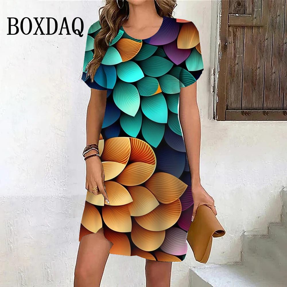 Fashion Oversized Clothing Tie Dye Leaves 3D Print Women Dress Summer Casual Ladies Short Sleeve O-Neck Loose Plus Size Dresses