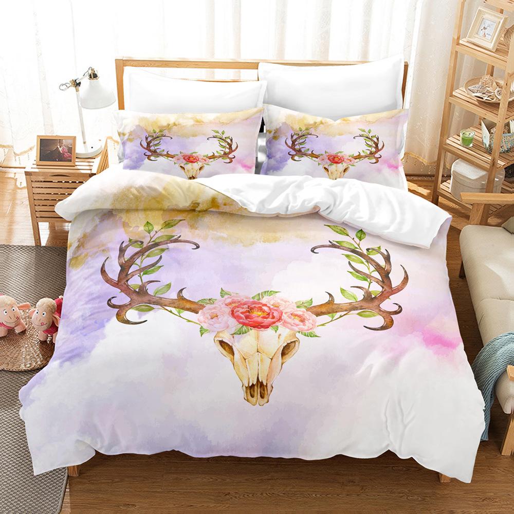 Fashion Home Bedding Quilt Cover Bedroom Home Quilt Cover Pillowcase 3D Printed Animal Quilt Cover Set Deer Motif Bedroom Bedding