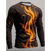3D Printed Flame Scratch Pattern Autumn Men's Crew Neck T-Shirt Casual Long Sleeve Oversized Pullover Fashion Tops