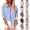 Women's Loose Casual Long-sleeved Lapel Button-down Shirt Striped Printed Cardigan With Pocket