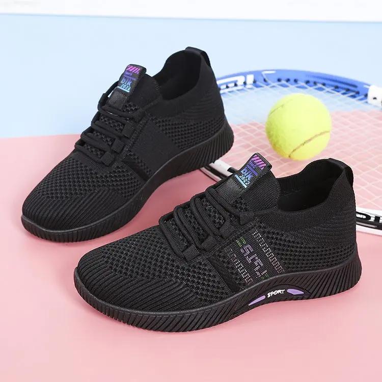 Fashion Women Casual Shoes Fashion Breathable Running Shoes Ladies Lightweight Mesh Flat Shoes Woman Sneakers Lace Up Female Footwear