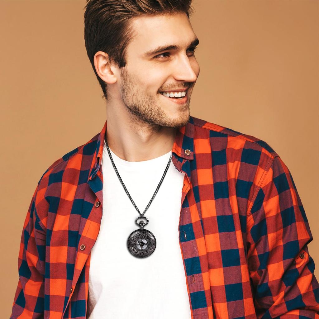 Pocket Watch Skeleton Skull Playing Cards Analog Display with Lid Waterproof Pocket Watch Quartz Pendant Necklace with Chain Black Retro Accessories