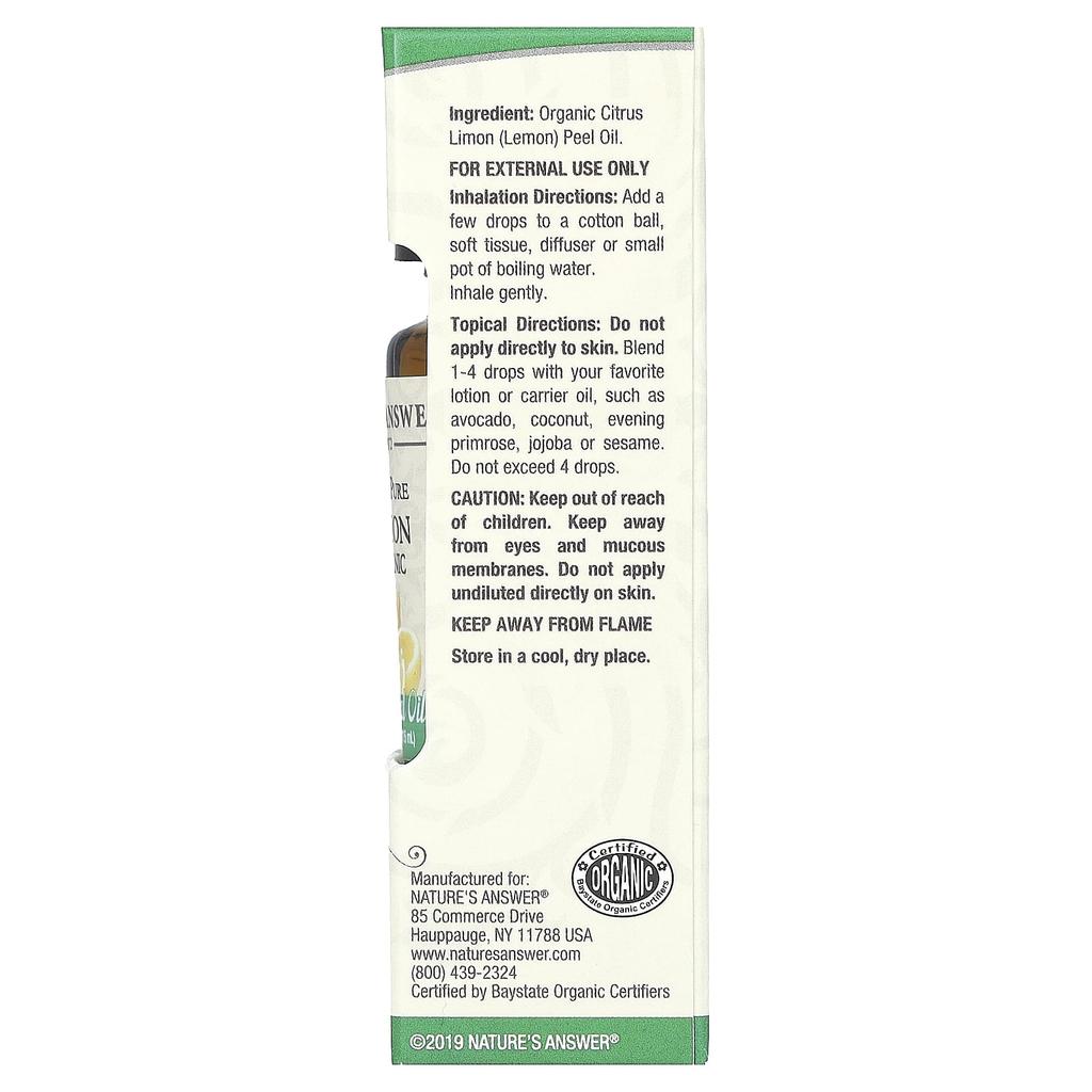 Nature's Answer Organic Essential Oil, 100% Pure Lemon, 0.5 Fl Oz (15 Ml)