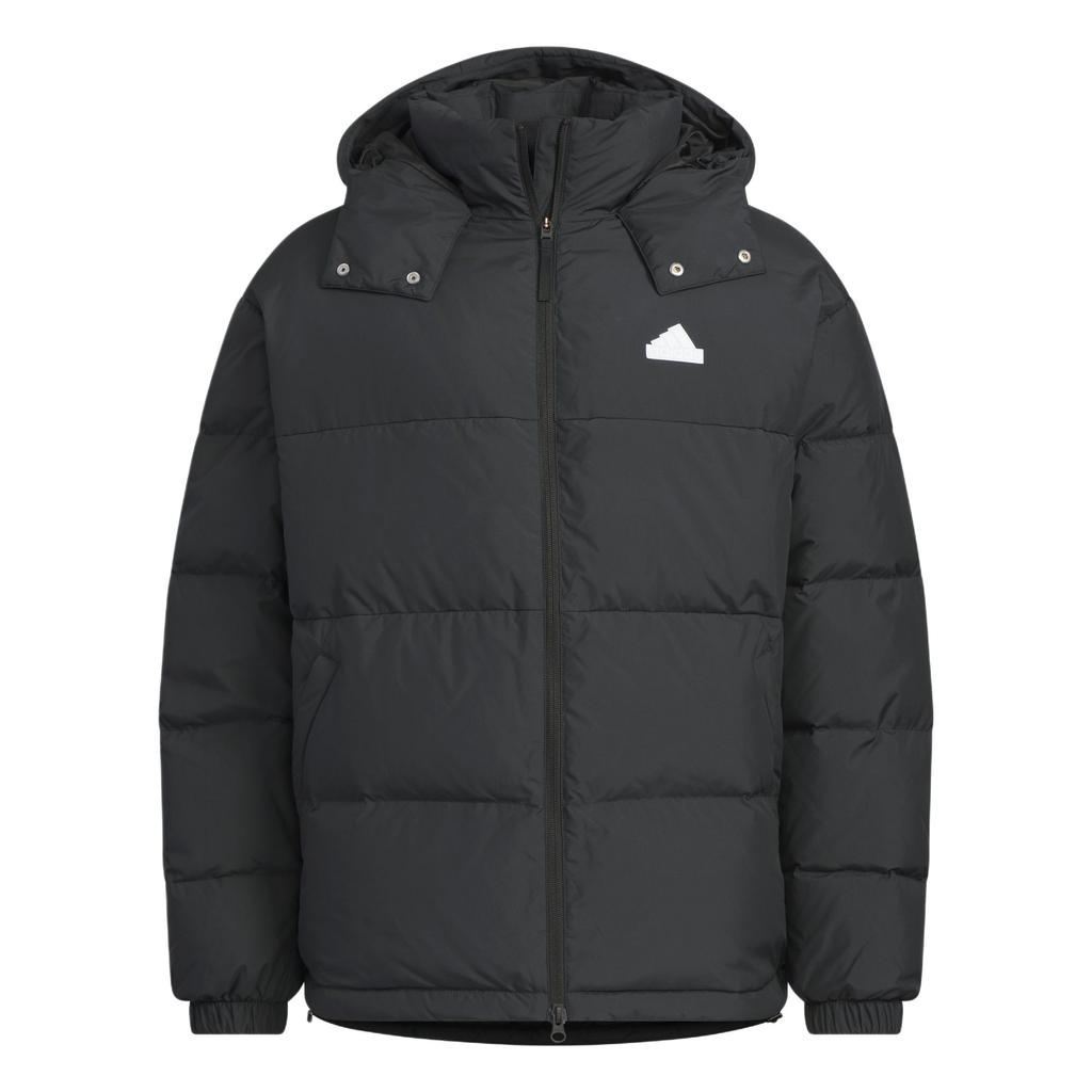 Adidas Puffy Down Series Logo Outdoor Casual Hooded Теплая стеганая куртка унисекс куртка черного цвета JM9131