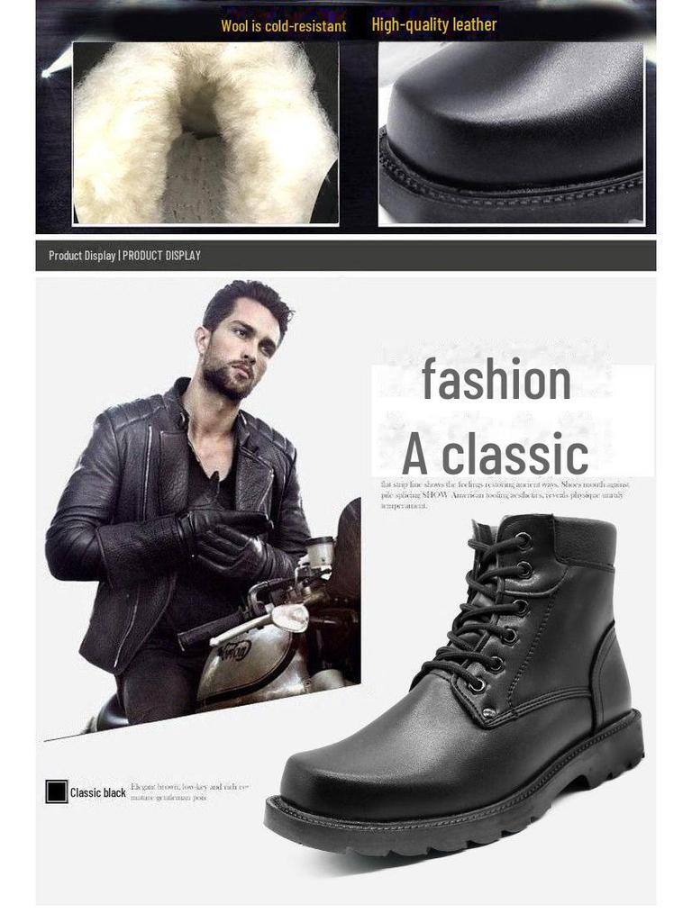 Men's Genuine Leather Winter Boots - Non-Slip, Thickened Cowhide and Wool for Cold Protection