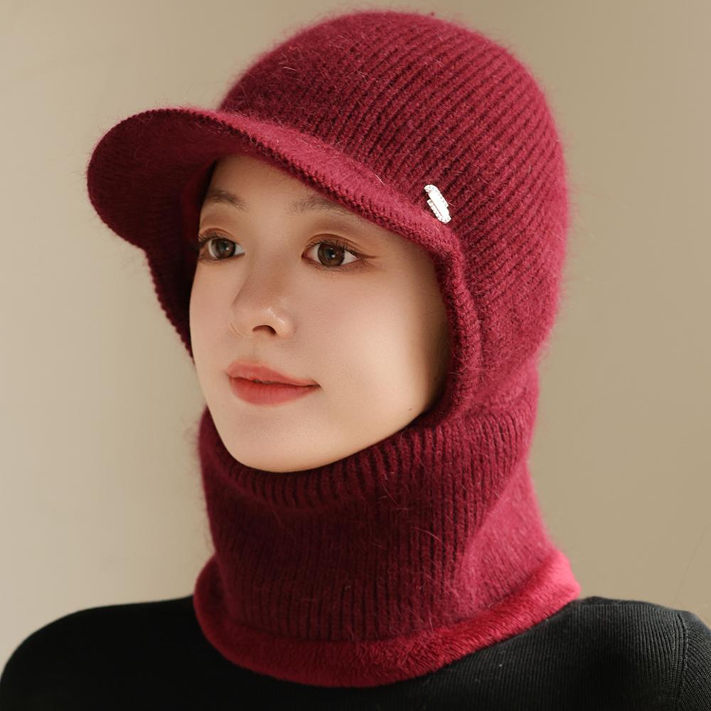 New Winter Balaclava Cap Women Keep Warm Windproof Knitted Hat Neck Protection Beanie Cap Plush Fur Lined Hats For Women