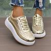 Spring and Autumn Trend Platform Casual Shoes New Glossy Fashion Sports Women's Shoes Low-top Lace-up Flat-soled Single Shoes