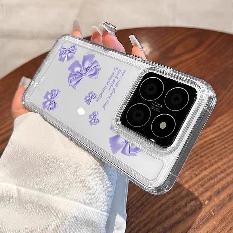 Bowknot Print Clear Silicone Phone Case For Xiaomi Redmi 14T 13T Note 14 Pro 13 12 11 Poco F6 X6 X5 Lens Protection Shockproof Transparent Soft Cover