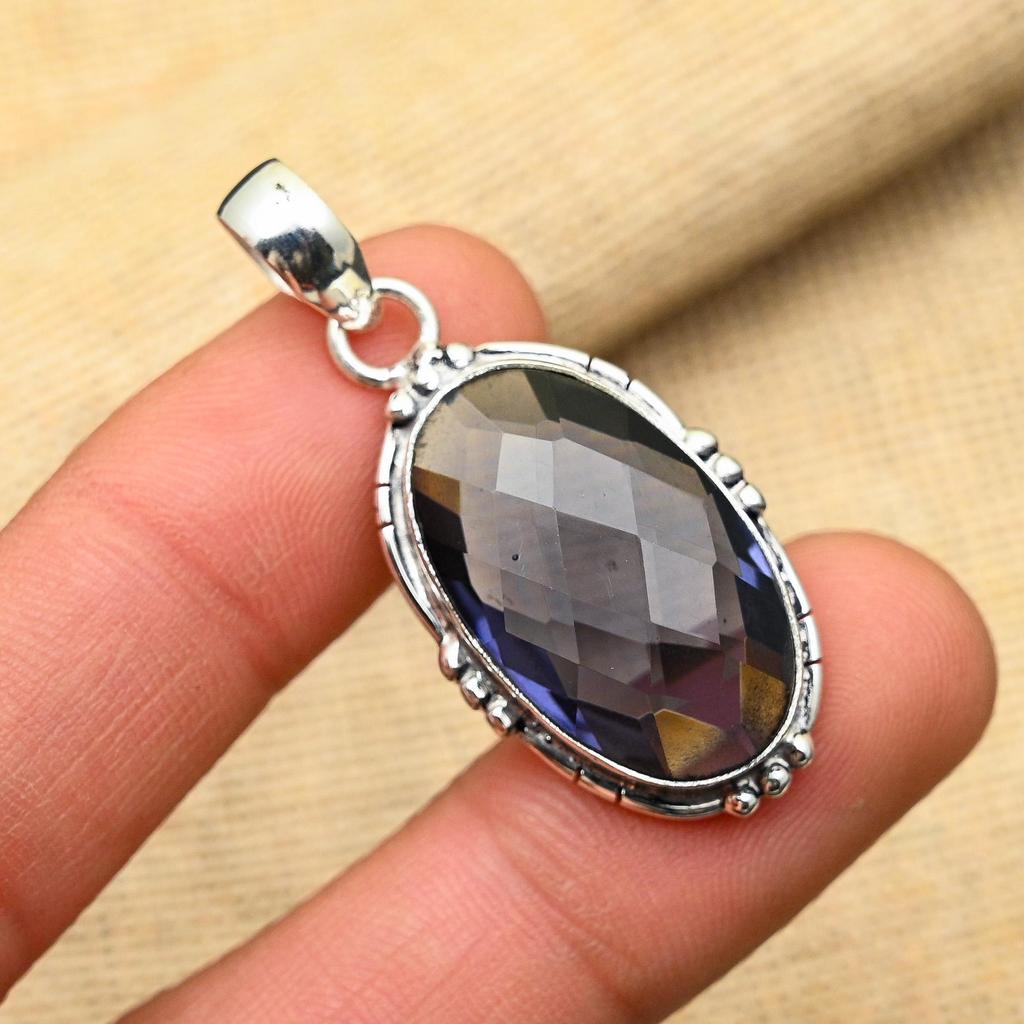 Ravishing Iolite Gemstone Handmade 925 Sterling Silver Jewelry Pendant For Her