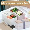 New Upgrade Microwave Double Layer Lunch Box 1200ml Wooden Salad Bento Box BPA Free Portable Container Box Workers Student