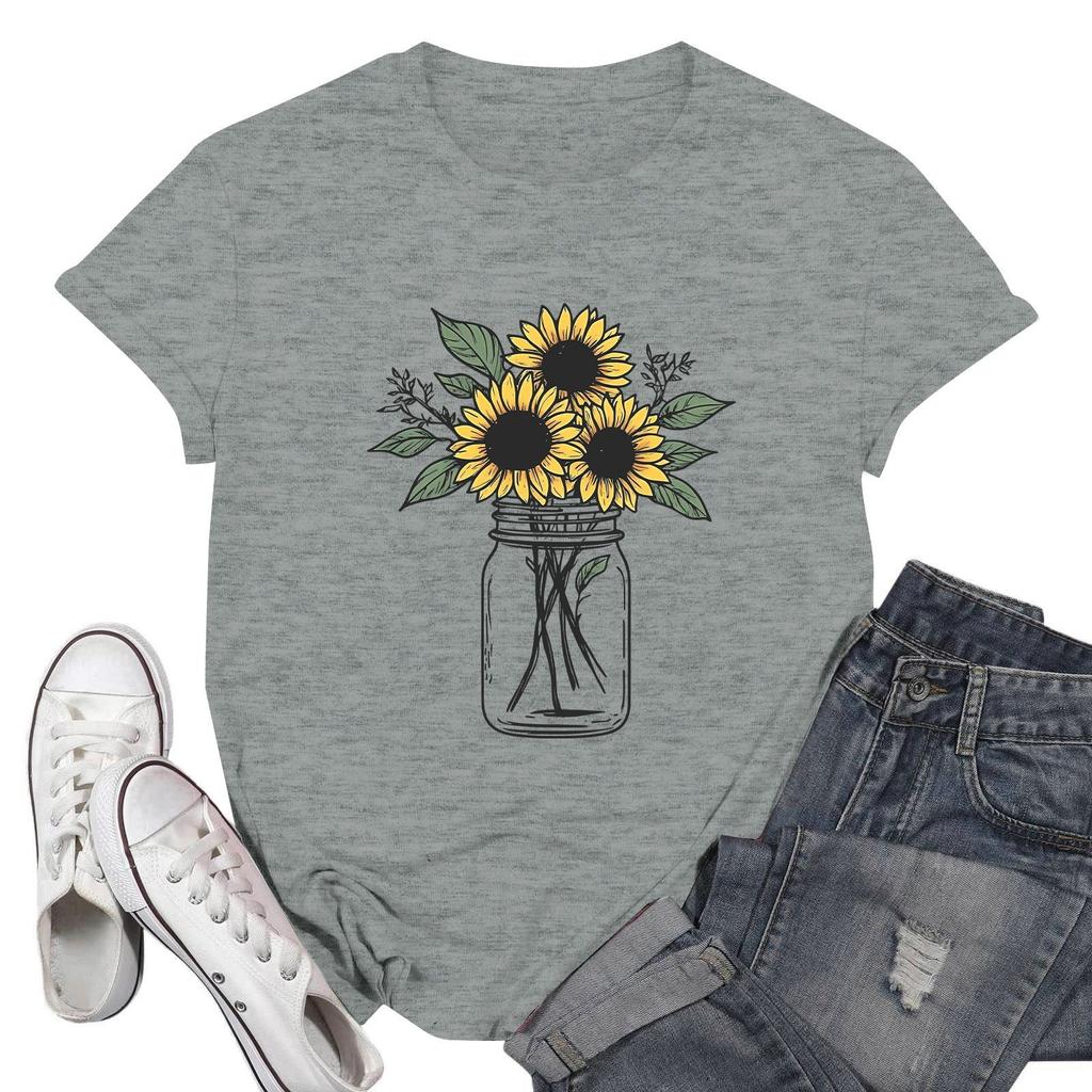 Women's Fashion Casual Printed Short Sleeve Round Neck Pullover Tops