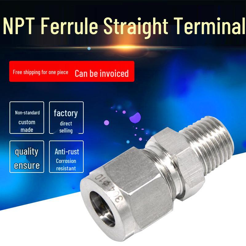 304 Stainless Steel Compression Straight Connector NPT 1/8 To Metric 6mm Tube Adapter