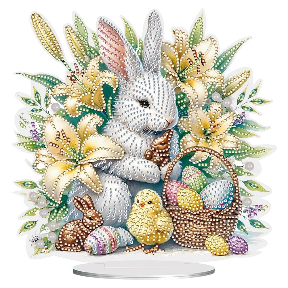 Special Shape Diamond Painting Tabletop Ornaments Kit Cute Rabbit Easter Desktop Diamond Art Kits Egg Flower for Adults Beginner