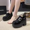 Women's Fashion Thick Heel Shoes Spring New Square Head Deep Mouth Water Drill Buckle Thick Sole Non-slip Low-top Shoes