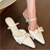 Fashion New Female Pointed Toe Ladies Low Heel Pumps Shoes Slip On Footwear Shallow Fashion Butterfly-Knot Women Thin Heels Shoes Slides