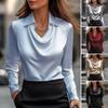 Women Shirt Swing Collar Lapel Long Sleeve Satin Shirt Solid Color Loose