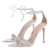 Fashion New Elegant Women Sandals Summer 2025 Sexy Pointed Toe Ankle Strap Thin High Heels Luxury Rhinestone Designer Banquet Party Shoe