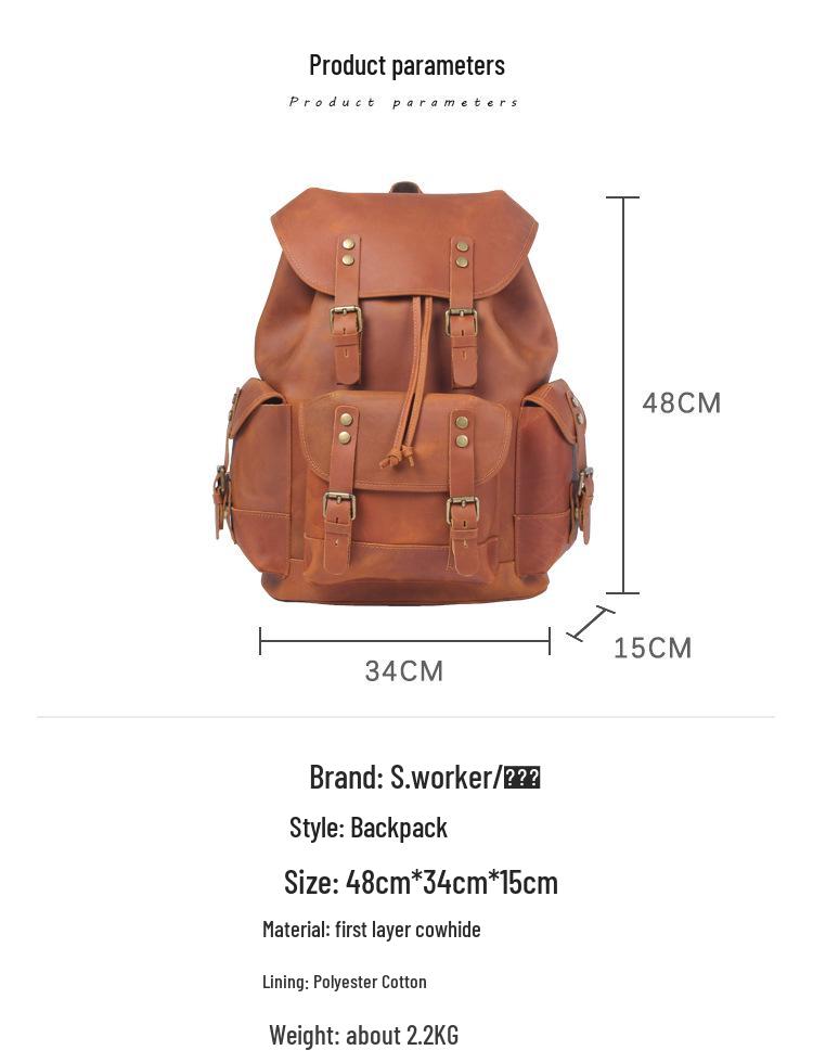 Retro Men's Large Capacity Genuine Leather Cowhide Backpack - Crazy Horse Travel & Motorcycle Bag