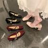 Fashion Red Mary Jane Women Pumps Thick High Heels Shoes Female Lolita Square Toe Shoes Fashion Party Leather Woman Shoes 2024 New