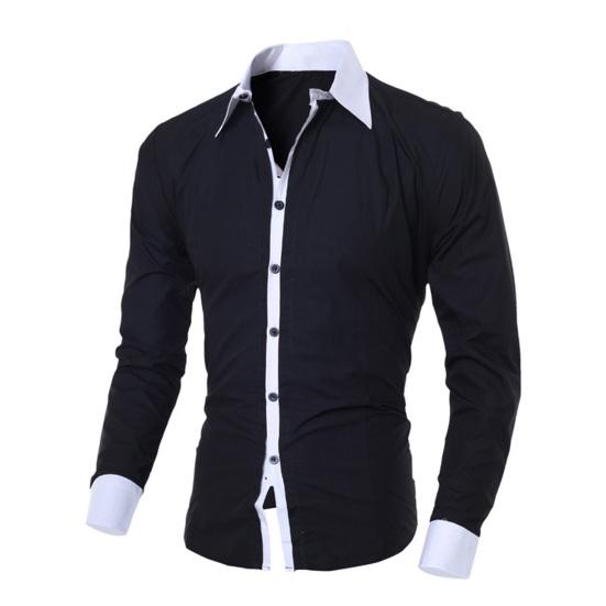 Patchwork Turn-down Collar Men Shirt Top Long Sleeve Buttons Closure Business Shirt Male Clothing