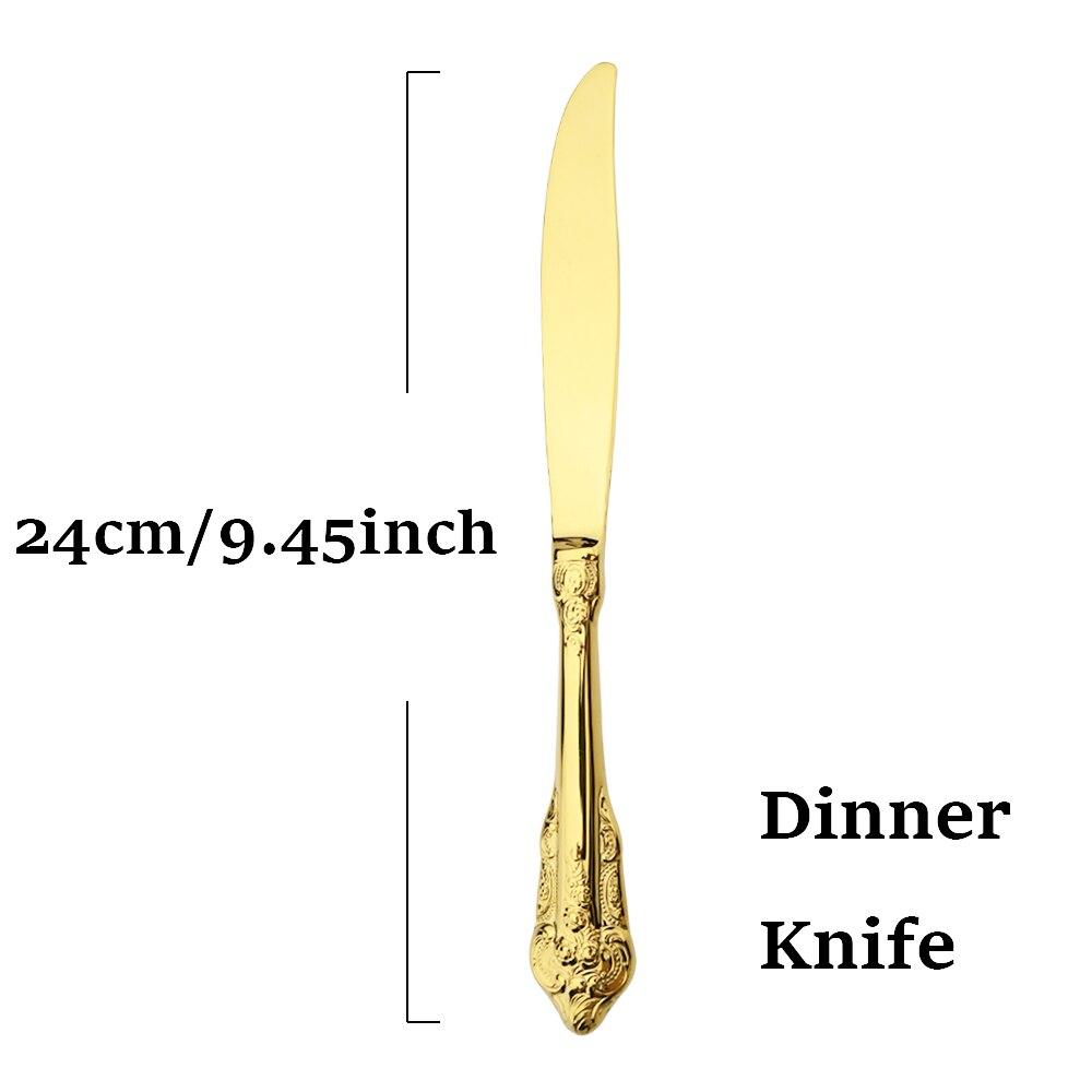 Gold Dinnerware Vintage Tableware 18/10 Silverware Stainless Steel Flatware Dinner Knife Fork Spoon Wedding Xmas Western Cutlery