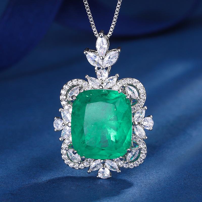 Jewelry Copper Bottom Gold-Plated Fashion Imitation Colored Treasure Fat Square 14 * 16 Pendant Necklace Women