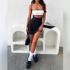 European and American Women's Backless Black and White Sleeveless Patchwork Sexy Suspender Square Neck Dress