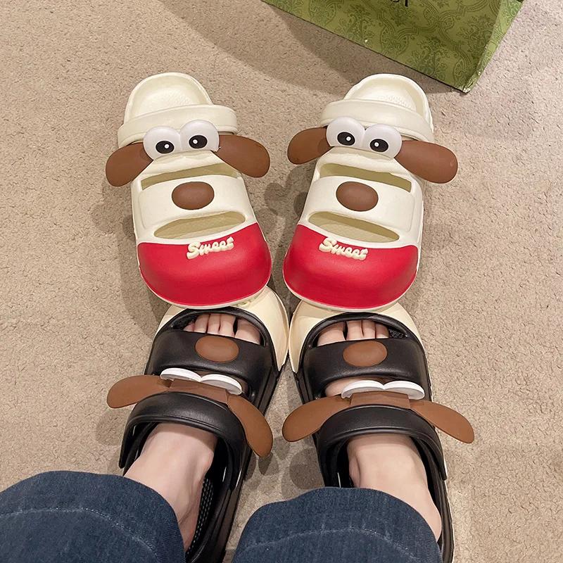 Fashion 2024 New Garden Shoes Female EVA Baotou Sandals Summer New Cute Big Eyes Dog Non Slip Slippers Outdoor Thick Sole Beach Shoes