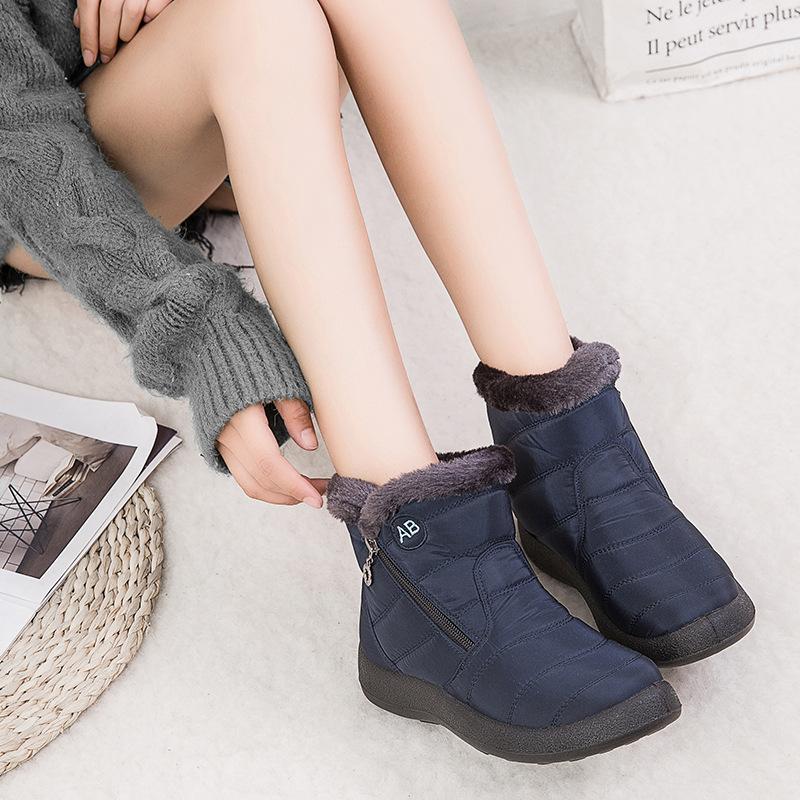 Winter Fasion Women Ankle Boots Lace-up Cotton Shoes Flat Snow Boots Plush Lined Warm Women's Boots Plus Size