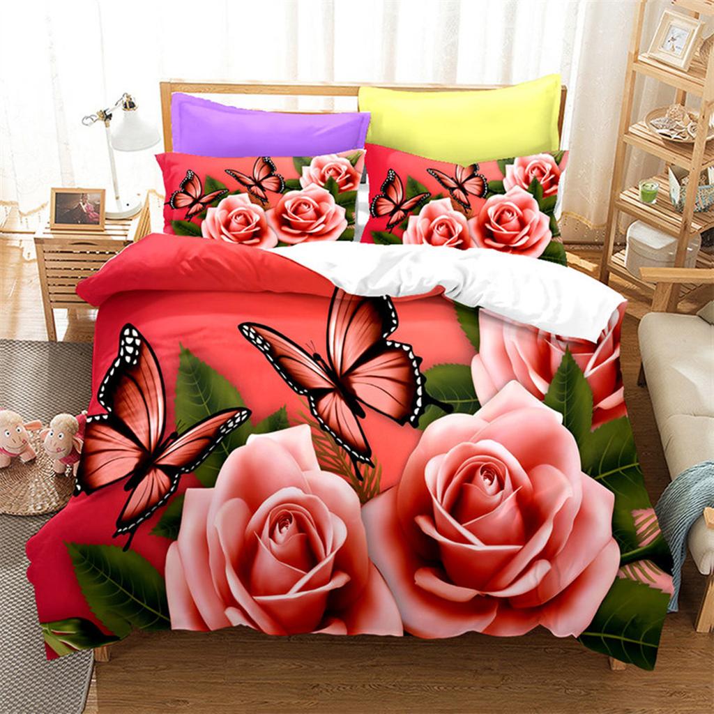 Red Rose Romantic Valentine's Day Floral Duvet Cover for Women Girls Valentine's Day Gift Flowers Print Quilt Cover Room Decor