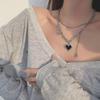 Double Layered Black Heart Necklace with Simple Letter Pendant: Hip Hop Style for Women, Elegant and Versatile Accessory