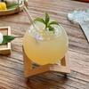 475ml Glass Round Moon Cup with Wooden Frame Straw Cocktail Glass Transparent Moon Ball Cold Drink Coffee Cup Decoration