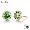 Lindon Vintage Jewelry Earrings with Emerald Round Shape Stud Earring for Women Wedding Gifts