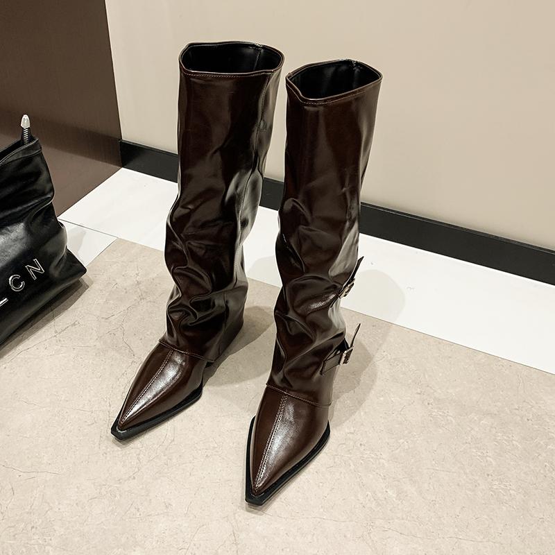 Designer New High-heeled Women Boots Pointed Toe Long Boots for Women Sexy Punk Gothic Boots Paris European and American Female