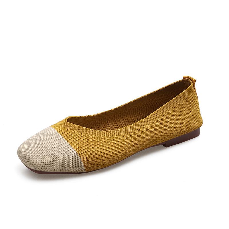 2024Plus Size Women Casual Ballet Flats Shoes Square Toe Slip On Flat Heel Anti Skid Loafers Stretch Knit Fabric