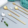 Stainless Steel Creative Sand Ice Spoon Solid Color Tableware Milk Tea Long Handle Mixing Spoon Ice Cream Dessert Round Spoon