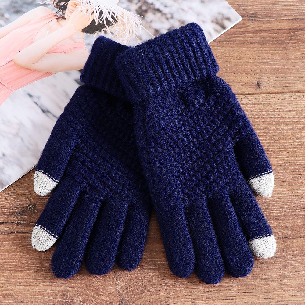 Girls Winter Warm Mittens Knitted Wool Touch Screen Full Finger Women Gloves